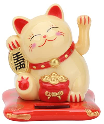 Lucky Cat, Solar Powered Maneki Neko Beckoning Lucky Fengshui Waving Cats | Welcoming Cats Suncatchers Japanese Fortune Cats Figurine Ornament for Home Car Decor (Yellow)