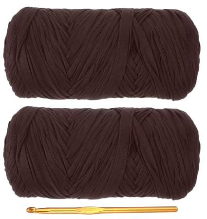 PATIKIL T-skjorta garn för virkning med 1 virkkrok, 2-pack 400 g/130 meter mjukt högelastiskt stickgarn för nybörjare virkningsväska/korg/heminredning (djupt kaffe)