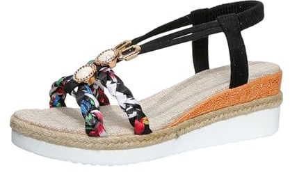 chaussure femme confortable Sandales Femme Été Confortable Bohême Plateforme Orthopédique Chaussures Élégantes Antidérapantes Respirantes Croisé Cheville Élastique Sandals Talon Compensé Beige 39
