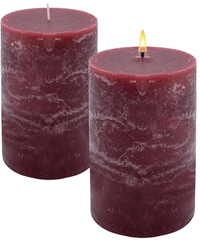 Set di 2 candele XL in vera cera, rustiche, 15 x 9 cm, colore rosso bordeaux, candela dell'Avvento, grande non profumata, 95 ore, durata di combustione, candele da tavolo per Natale, decorazioni