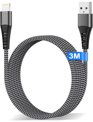iPhone-laddningskabel 3 m, MFi-certifierad USB-till-Lightning-kabel för snabb laddning, extra lång nylonflätad iPhone Lightning-kabel för Apple iPhone 14,13,12,11, Pro Max,XS,XR,X,8,7,6 Plus