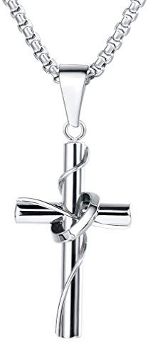 FaithHeart Colgante Crucifijo Hombre Collar Cruz Cristo Católico Acero Inoxidable 316L Joyería Cristiana Rezo Oración Regalo Cumpleaños