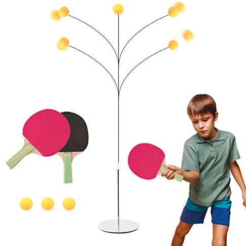 Surplex Tischtennistrainer mit Elastischem Weichem Schaft Höhenverstellbar Mit Schlägern Übungsbällen Für Anfänger Selbsttraining Freizeit Dekompression Kind Erwachsener Indoor Outdoor Spielen