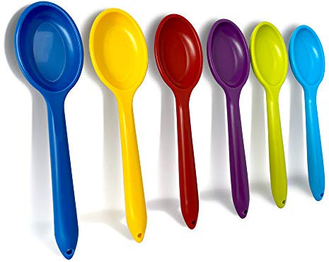 WePrep Mixing Spoon | Beautifully Coloured & Perfect for Mixing, Baking, Serving, in Both Adult & Kids Kitchens | Set of 6 - Red, Blue, Purple, Green, Yellow, Light Blue | Proudly Made in The UK