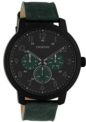Oozoo Herrenuhr Chrono Look mit Lederband 45 MM Schwarz/Grün C10508