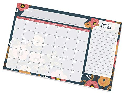 Modern Floral Sticky Note Desk Calendar / 16.25 x 11 Repositionable Fill-in Calendar/Large 18 Month Undated Wall Calendar