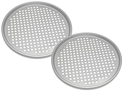 EUROXANTY Bandeja Redonda para Pizza | Bandeja para Horno | Antiadherentes y Perforadas | 33 centímetros | Plateada | Pack de 2 |