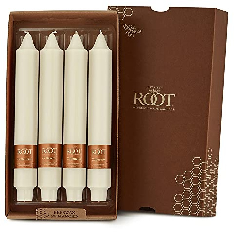 Root Candles 4-Count Unscented Dinner Candles Dripless Beeswax Enhanced Smooth Collenette Boxed Candle Set, 9-Inch, Ivory