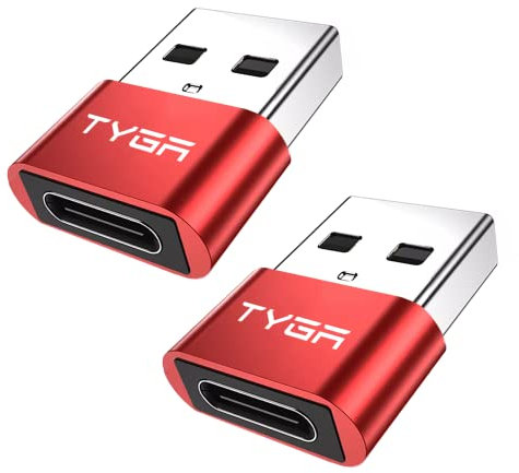 TYGA USB C to USB A Adaptor 2.0 - USB C Female to USB A Male Connector for Charging & Data Transfer, Plug-and-Play, Durable Aluminum Housing, Portable Converter for Android & IOS Devices - 2 Red