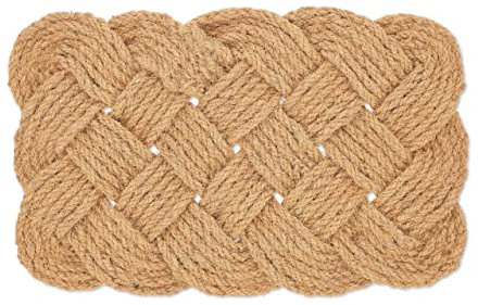 Relaxdays Felpudo Coco Trenzado, Tapete Reversible, Alfombrilla Hecha a Mano 75x45 cm, Interior y Exterior, Natural, Tablero de Fibras