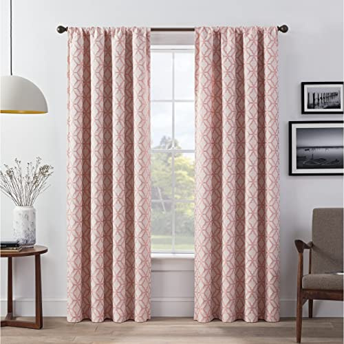 Eclipse Lollie Total Privacy Blackout Rod Pocket Trellis Design Window Curtains (2 Panels), 52 in x 63 in, Coral