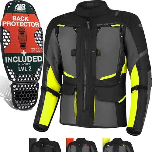 SHIMA HERO 2.0 Motorradjacke Herren - Ganzjährig Motorcycle Touren Cordura Textiljacke mit Wasserdichter Membran Heizung Schicht Schulter Ellbogen Rückenprotektoren, Breitenverstellung (Fluo, M)
