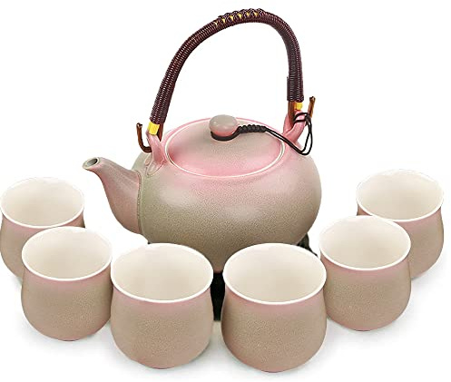 Webao Servizio da Tè, Cinese Kungfu Tee Services con 1 Teiera e 6 Tazze, Servizio da Tè Asiatico per Gli Amanti del Tè, Rosa