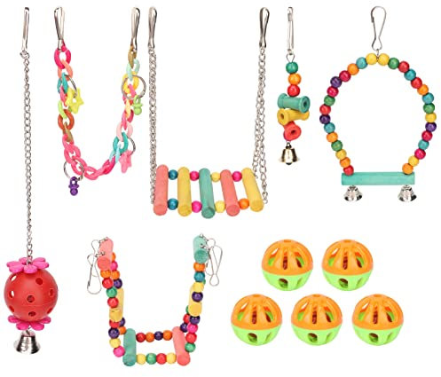 ciciglow Vogelschaukelspielzeug, Vogelschaukel, buntes Papageienschaukelspielzeug mit Edelstahlkette, Leiter, Schaukel, Glocken und Bällen
