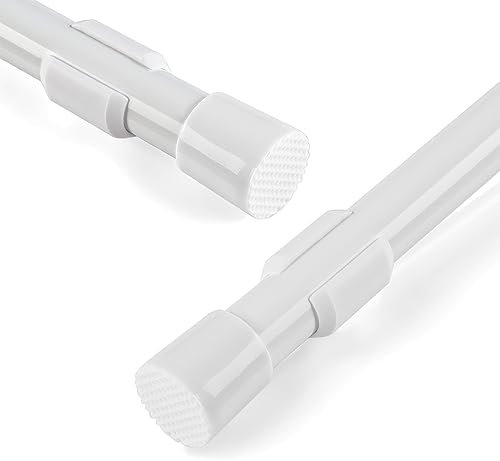 Tension Rods for Curtains Extendable Shower Curtain Pole 85-155cm Adjustable Net Curtain Rod Telescopic Curtain Rods No Drilling Shower Rails for Window Bathroom Wardrobe, White