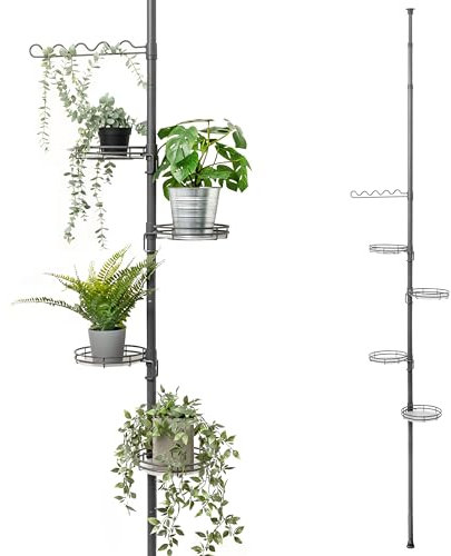 bremermann Scaffale telescopico per Fiori con 4 Ripiani e Supporto per rampicanti, per Soggiorno, corridoio, Bagno o Cucina - con Altezza di Installazione variabile da 140 a 290 cm (Grigio)