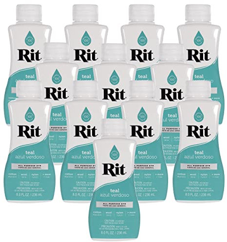 Rit Dye - Tinte líquido para telas de 8 onzas para ropa, decoración y manualidades, color verde azulado (paquete de 12)