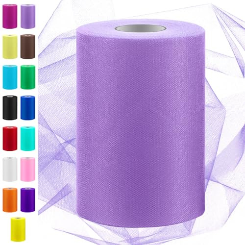 Swpeet 6 Pollice da 100 Yards Light Purple Tulle Tessuto Roll, Tessuto Spool Tulle Nastro, Netting Poliestere Spool per DIY Handmade Festa di Compleanno Decorazioni Matrimoniali Forniture di