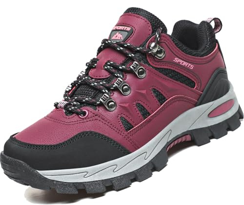 VTASQ Zapatillas de Senderismo Hombres Mujeres Impermeable Bajo Zapatillas de Camping Zapatillas de Deporte Respirable Zapatillas de Trekking Unisex Rojo Rosa 36EU