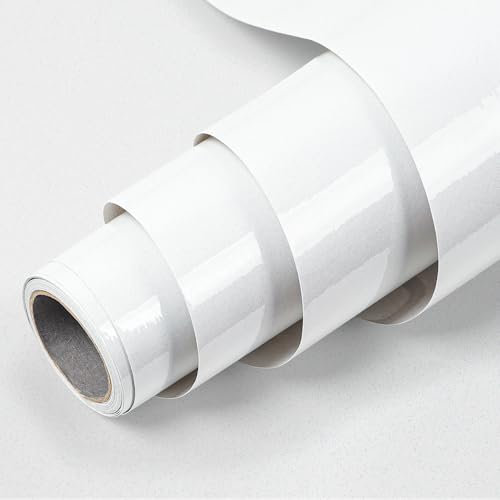 Klebefolie Möbel 40cmX3m,Möbelfolie Selbstklebend Hergestellt aus Hochwertigem PVC, Wasser- und Ölbeständig,Küchenfolie Selbstklebendfür Möbel Küchenschränke Fensterbank weiße