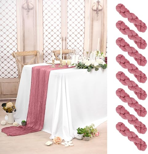 8 Stück Käsetuch Tischläufer Staubige Rose,90 x 300 cm Rustikaler Gaze Stoff Boho Seihtuch-Tischläufer lang Cheesecloth Tischläufer Hochzeit Tischdecke für Hochzeit, Party, Bankett Dekoration