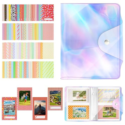 Flintronic Mini Photo Albums, 64 Pockets Mini Photo Album Book, Mini Film Album for 2 * 3inch Fuji Instax Mini Film/Polaroid Instax Mini/Kpop Photos Cards, with 80Pcs Colorful Stickers
