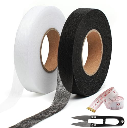 TOPBELIEF 2 Stücke Saumband Zum Aufbügeln Gardinenband Zum Aufbügeln Bügelband Nahtband Gardinen Kürzen Ohne Nähen Textilklebeband mit Weicher Maßbandschere für Hosen Kleidung 128m