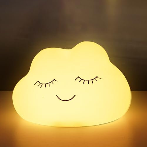 Night Light for Kids, Soft Silicone Cloud Nightlight with Warm White & Multicolor, Adjustable Brightness, 7 Color Changing Tap Control, Anti-glare, Cloud Squishy Lamb for Kids Room, Baby Nursery