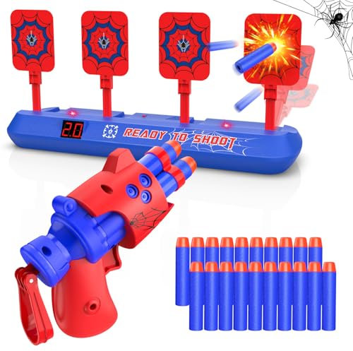Cible Nerf avec Pistolet Enfant, Jeu Cible Tir Cible Electronique avec Effet Sonore 20 Fléchettes Pistolet Jouet Garçon Fille 3 4 5 6 7 8 9 Ans Jeux Extérieur Jardin Cadeaux Noël Anniversaire Pâques