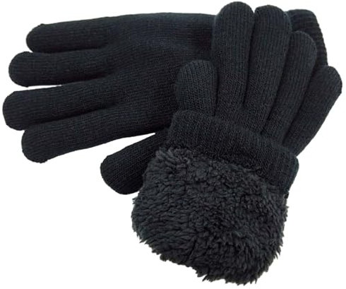 Herren-Wollhandschuhe, komplett schwarz, Samt, kältefest und warm, Outdoor-Handschuhe, Fäustlinge für Damen, kaltes Wetter (Schwarz, Einheitsgröße)