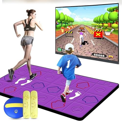 Jeux de Tapis de Danse Musicale, Double Tapis de Danse avec contrôleur sans Fil, livré avec 2 contrôleurs sans Fil, 200 Jeux, Plus de 100 MV et 42 Ensembles de Yoga et d'aérobic