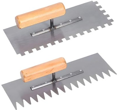 Eiflayn Llana Dentada,2 Piezas Llana para Alisar Paredes Dientes Cuadrados+Dientes Puntiagudos,Llana Albañil de Acero Inoxidable,Llana con Mango Ergonómico,para Trabajos de Alisado de Gran Superficie