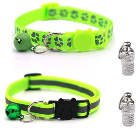 LATRAT 2 Stück Katzenhalsband, Anti-Strangulation, verstellbar, mit 2 Adressanhängern, für Kätzchen oder Welpen, Katzenhalsband (Gelb)