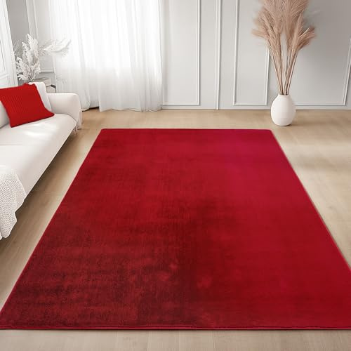 Carpettex Teppich Rot 240x340 cm- Kurzflor Teppich Waschbar, weich & rutschfest, modern einfarbiges Design für Wohnzimmer, Küche Schlafzimmer, & Kinderzimmer