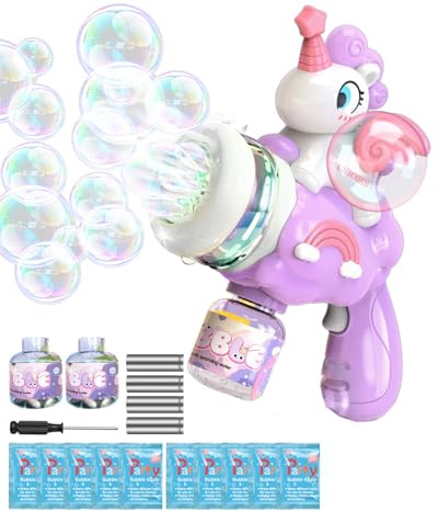 Lorrtta Bubble Gun for Kids, Unicorn Automatic Bubble Maker Machine with 10 Bottles Bubble Solution for Kids, Portable Bubble Maker Kid Toy for Summer, Birthday Gift, Outdoor & Indoor Activity
