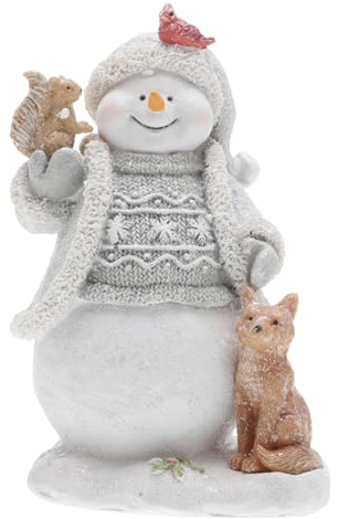 Garneck Christmas Snowman Decoration Resin Figurine with Blue Wool Hat and Dog Accent for Desktop Xmas Party, Cute and Delicate Snowman Ornament Creating Cheerful Ambiance