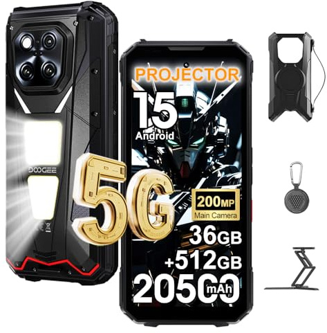 DOOGEE V Max Play 5G Rugged Smartphone with Proiettore,36GB+512GB/2TB,20500mAh 45W Android 15 Telefono Indistruttibile,6.78''FHD+120Hz,200MP+20MP AI Fotocamera 1200LM Luce Campeggio w/Stand/Speaker