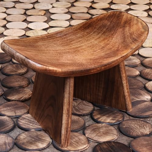 Uvz Crafts Handmade Wooden Tall Meditation Stool & Bench – Foldable Ergonomic Kneeling Meditation Seat, Curved Design for Comfort, 20 cm Wooden Meditation Bench, Yoga & Floor Sitting