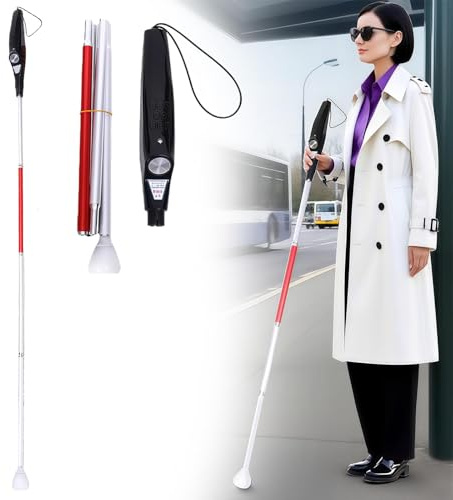 PRMTYUP Bastone da Passeggio Telescopico Intelligente, Bastone Guida con Rilevamento Ostacoli, con Promemoria Vocale Elettronico E Vibrazione, Bastone Cieco Pieghevole,A