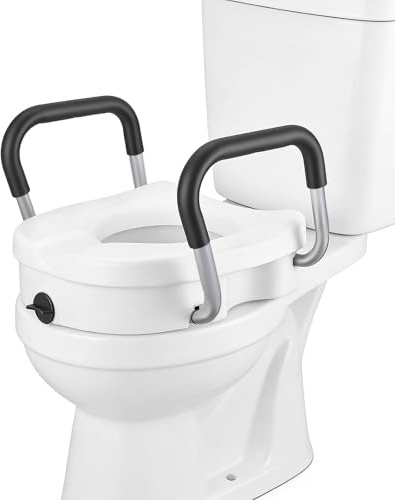 Jradse Rialzo WC per Anziani con Braccioli, Aggiunge 12 cm di Altezza, Alzatore per Sedile del WC per Anziani, Seniores e Donne in Gravidanza, Sicurezza e Supporto per Disabili, Larghezza Regolabile