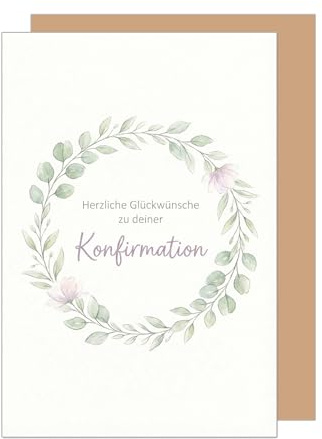 Edition Seidel Premium gratulationskort för konfirmation med kuvert. Konfirmationskort kort gratulationskort ordspråk flicka pojke ungdomar lagerblommor krans önskningar (KF344 SW026)