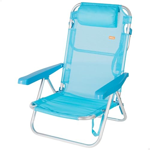 AKTIVE Silla de Playa Plegable, Multiposición, 5 Posiciones, Textileno y Aluminio, Azul, 48x46x84 cm, 110 kg, Respaldo Alto Acolchado