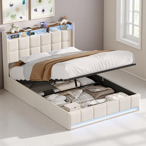 Zorvani Letto imbottito 160 x 200 cm con LED e porta di ricarica USB, letto idraulico con cassetta, letto matrimoniale moderno con rete a doghe, letto a molle, letto per ragazzi (senza materasso)