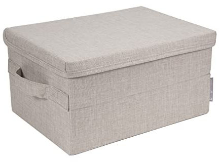 Bigso Box of Sweden Foldable Soft Medium Storage Box for Home and Office - Canvas Wardrobe Organiser with Lid - Spacious Storage Cube for Clothing and Accessories - Beige
