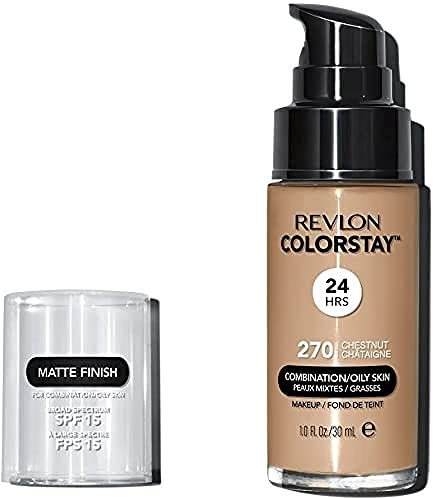 Revlon Colorstay Liquid Foundation Makeup for Combination/Oily Skin SPF 15, Longwear Medium-Full Coverage with Matte Finish, Chestnut (270), 30 ml 270 Chestnut