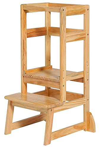 SDADI Mother's Helper Adjustable Height Step Stool Safety Counter Level Learning Toddler Tower for Kitchen and Bathroom, Natural