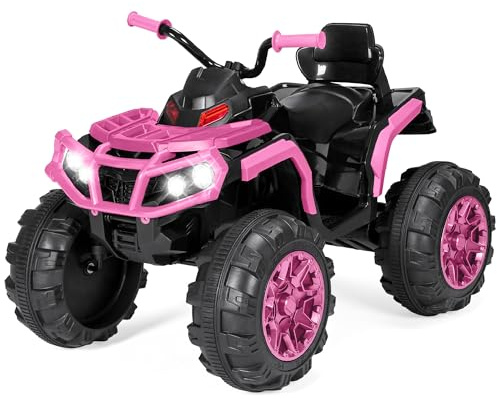 Best Choice Products 12V Kids Ride-On Electric ATV, 4-Wheeler Quad Car Toy w/Bluetooth Audio, 3.7mph Max Speed, Treaded Tires, LED Headlights, Radio - Pink