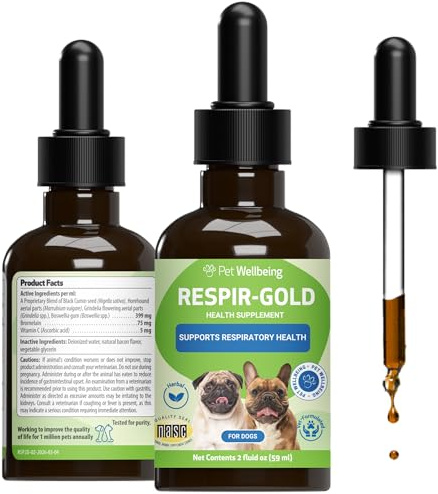 Pet Wellbeing Respir-Gold for Dogs - Supports Healthy Breathing, Open Airways, Respiratory Support, Black Cumin, Horehound, Grindelia - Veterinarian-Formulated Herbal Supplement 2 oz (59 ml)
