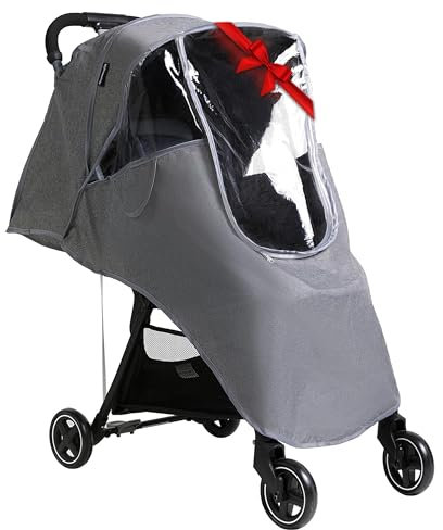 Regenschutz für Kinderwagen Einheitsgröße, Wasserdicht, Staubdicht, Winddicht, Langlebiger Schutz, Baby Verdeck, Regenhülle mit Reißverschluss für Jogger, Sportkinderwagen, Erstlingswagen Grau