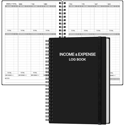Heveboik Income & Expense Log Book - A5 Income and Expense Tracker for Small Business, Accounting Bookkeeping Tracking for Woman and Man, 5.8 x 8.3, Black